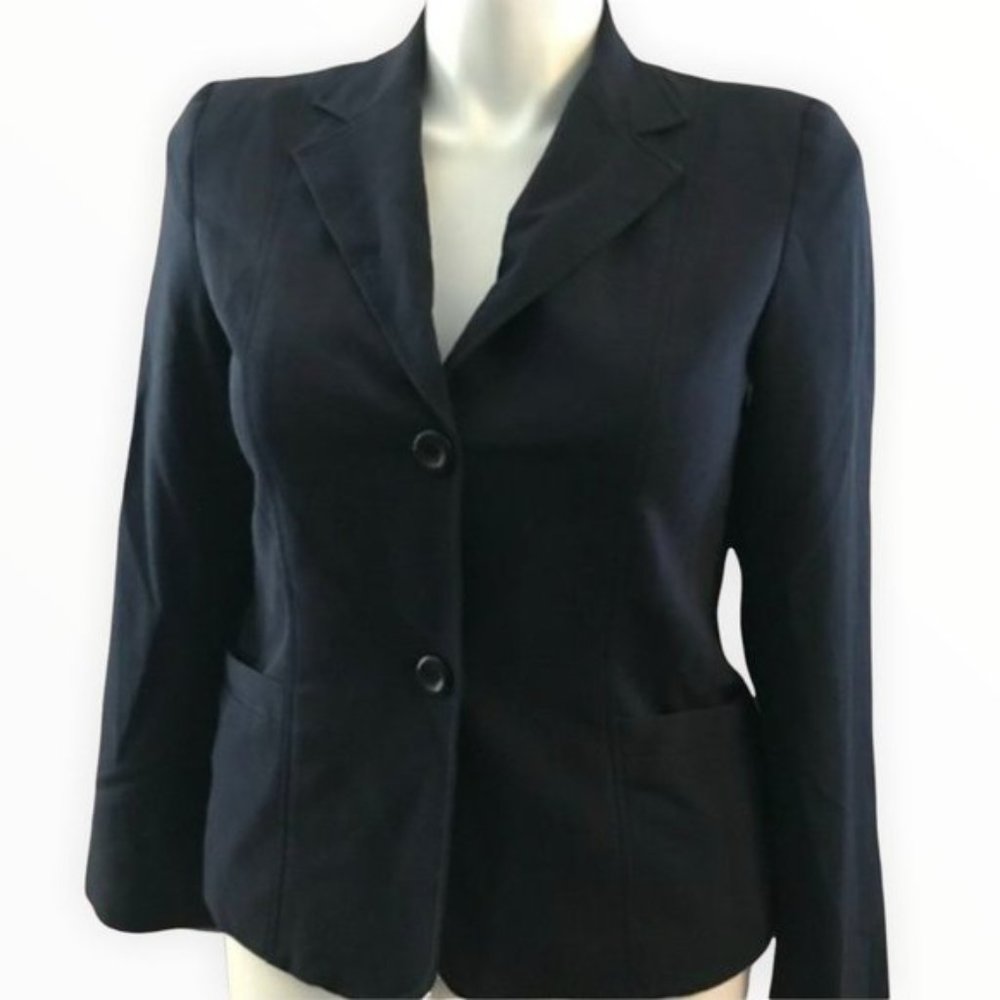 Requirements | 2-Button Navy Long-Sleeve Lined Dress Blazer with Pockets | Sz 8